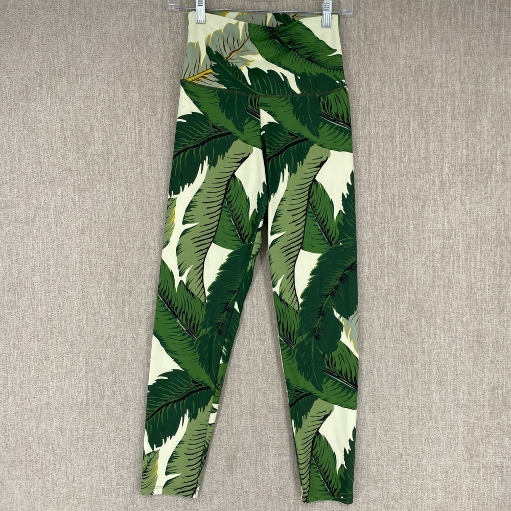 Beach Riot Sport Tropical Palm Leaf Leggings Large Green White Floral High Waist